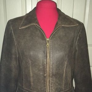 Distressed leather zip jacket